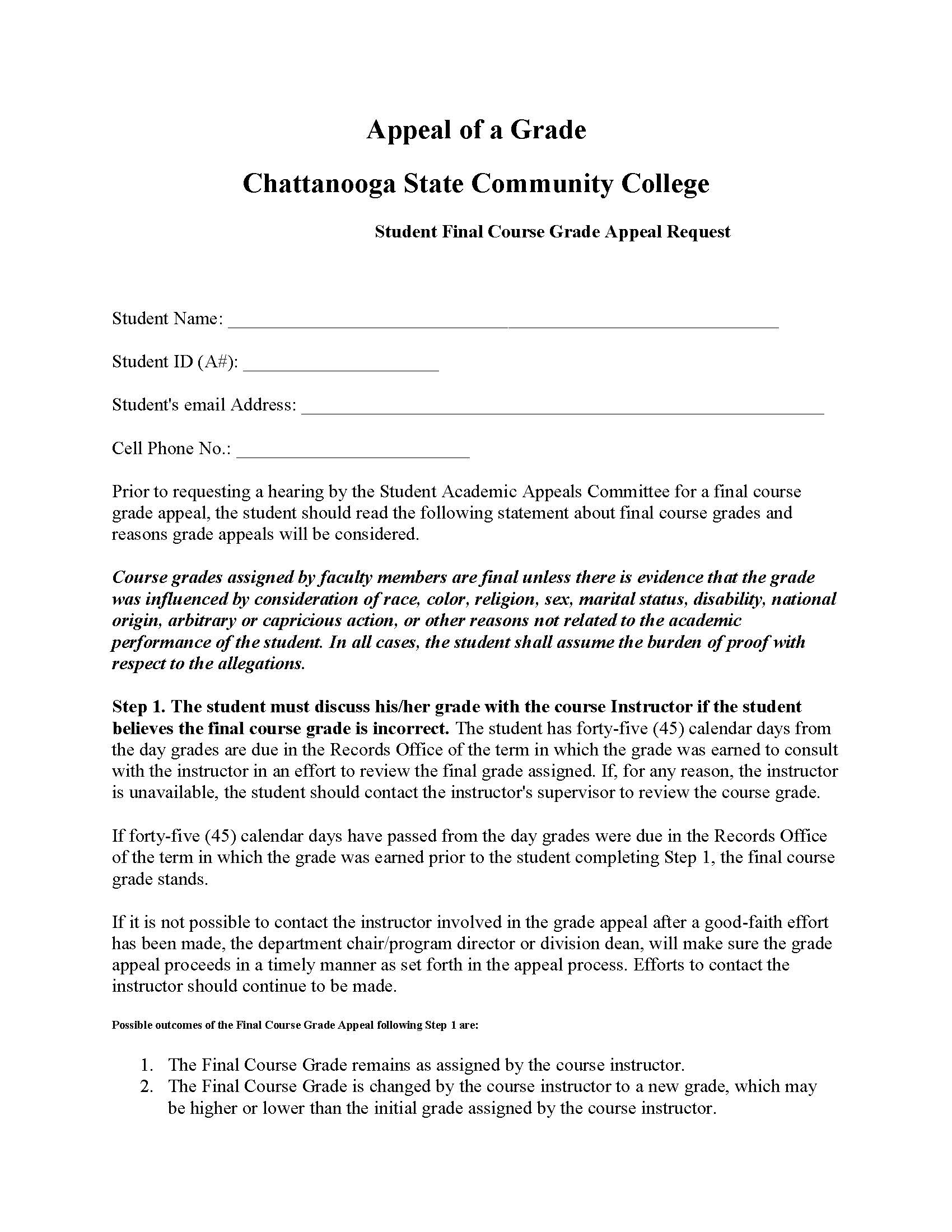 Student Final Course Grade Appeal Request page 1 of 7 